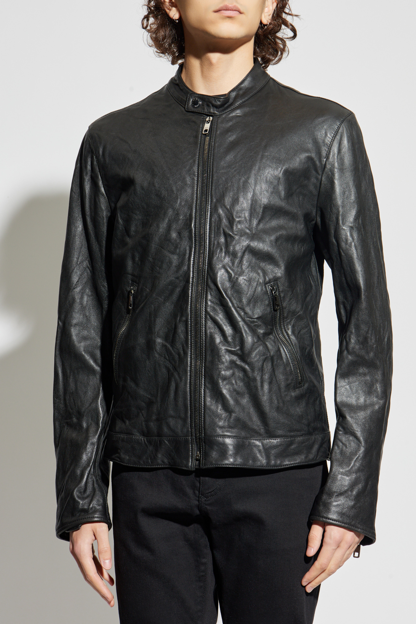 Black Leather jacket with stand-up collar Dolce & Gabbana